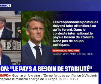 Replay BFM Story - Story 4 : Macron, Le pays a besoin de stabilité - 19/08