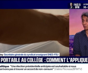 Replay 20H BFM - Plus de portable au collège: pour Sophie Vénétitay (SNES-FSU), certains collèges vont avoir besoin de quelques semaines pour mettre en place cette interdiction