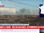 Replay BFM Première - Incendies dans le Gard: une dizaine de pompiers légèrement blessés à cause des fumées