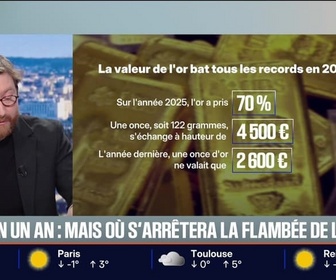 Replay BFM Première - BFM éco : +70% en un an, mais où s'arrêtera la flambée de l'or ? - 25/12