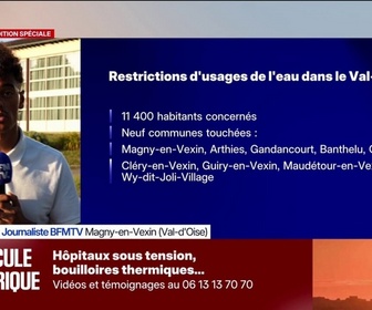 Replay BFM Première - Canicule: les réserves de la ville à sec, 11.000 habitants de Magny-en-Vexin (Val-d'Oise) privés d'eau potable
