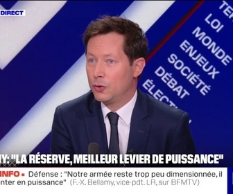 Replay BFM Politique - François-Xavier Bellamy (vice-président LR) estime que la réserve est le meilleur levier pour une montée en puissance de nos armées