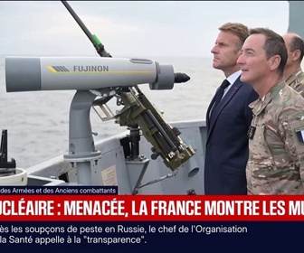 Replay BFM Première - Emmanuel Macron assiste à un tir d'exercice d'un missile nucléaire sans charge depuis le sous-marin Le Vigilant