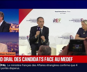Replay Fauvelle Week-end - La semaine d'Alain Duhamel : Le grand oral des candidats face au Medef - 28/08